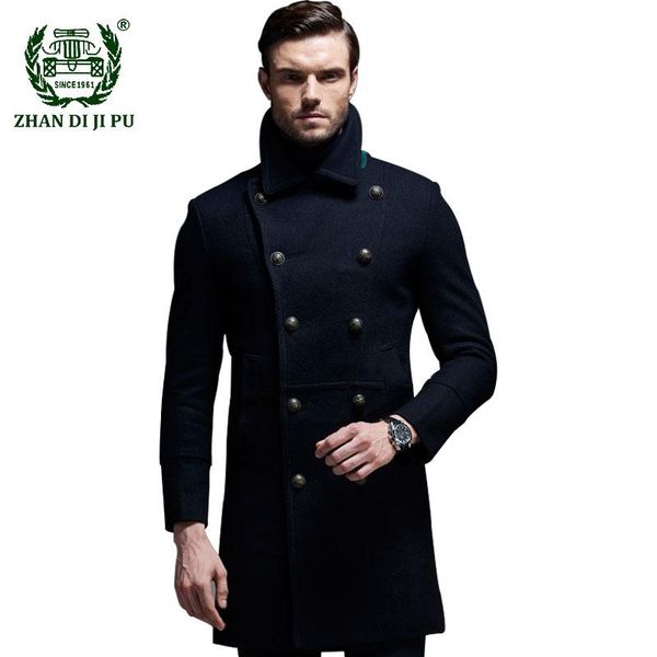 

2020 wool blends coats men autumn winter new solid color men's wool jacket luxurious brand business casual clothing, Black
