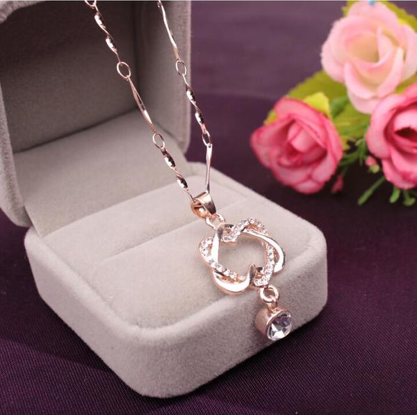 

pendant necklaces fashion women double heart necklace chain jewelry f626, Silver