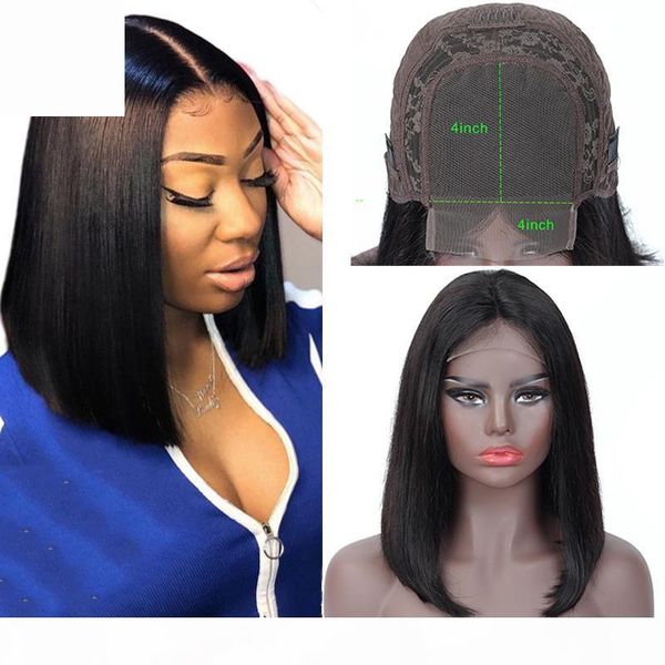 

4x4 lace bob straight hair wigs brazilian virgin hair straight lace frontal human hair wigs swiss lace frontal wig gaga queen, Black;brown