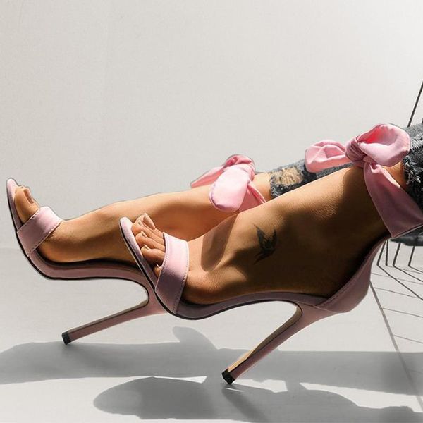 

dress shoes women's high heel sandals bowtie thin ponit toe summer flock cover elegant ladies solid fashion female sandalias, Black