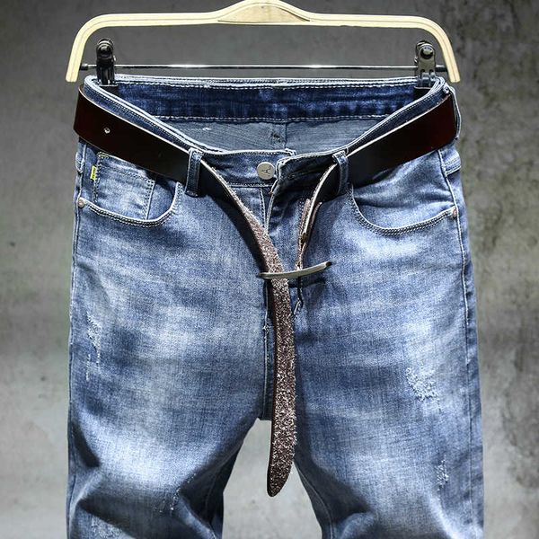 

straight slim stretch light color korean fashion thin men's pants, Blue