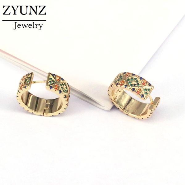 

hoop & huggie 3pairs, round simple earrings gold color rainbow cz for women charm wedding party gifts, Golden;silver