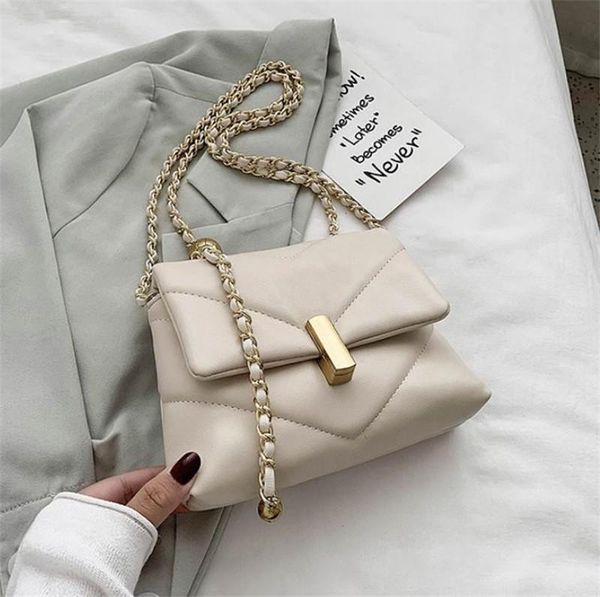

2020 fashion diamond chain bags women messenger bag female lock cross shoulder bag pu leather small square flap white black