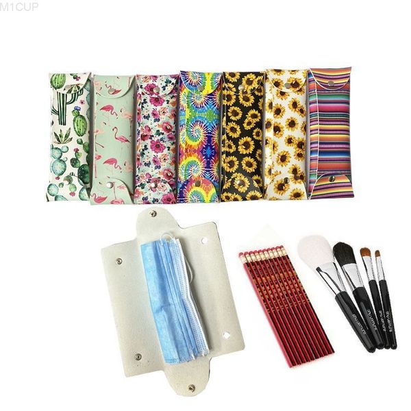 

storage bags sunflower cactus case portable dustproof protective mask cover striped pu leather masks organizer bag dhb2557
