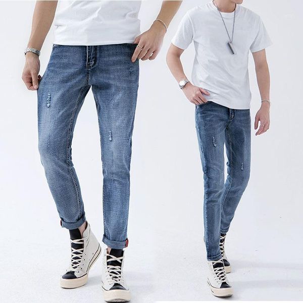 

mens ripped jeans for men casual blue elastic slim fit denim pants biker hip hop jeans denim pants1