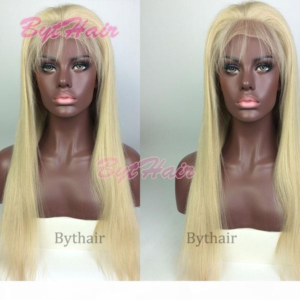 

bythair бразильская высокого качества 613 blonde полный парик шнурка glueless фронта шнурка парик natural шелковистой прямой человеческих во, Black;brown