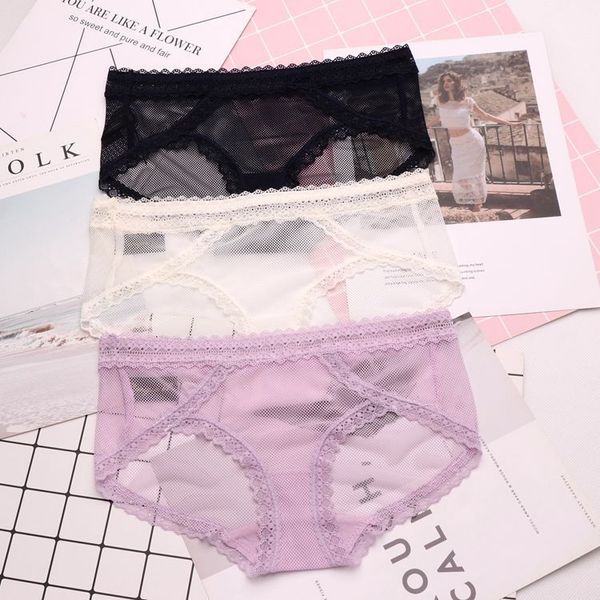 

special price high end lace middle low waist women's underwear briefs, Black;pink