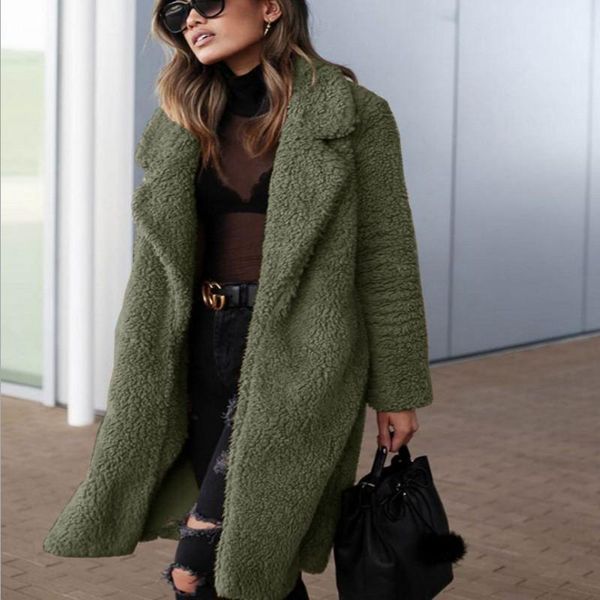 

women's down & parkas teddy bear coat is thick warm british style long lapel cashmere casual elegant, Black