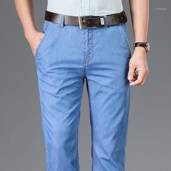 

icpans 2020 summer thin denim mens jeans blue straight stretch classic jenas for male mid waist size 38 40 42 jeans pant1