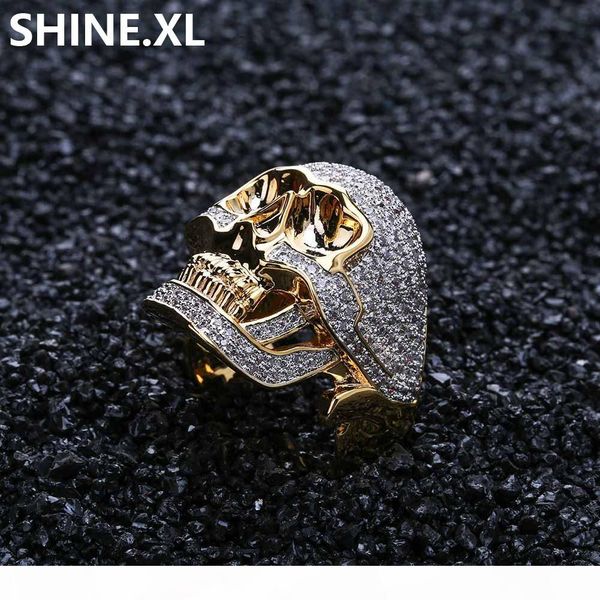 

hip hop ring copper gold color plated iced out micro paved cz stone skull ring for men women, Silver