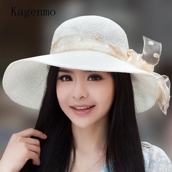 

wide brim hats kagenmo hat female sunbonnet big beach cap sun anti-uv folding elegant fashion, Blue;gray