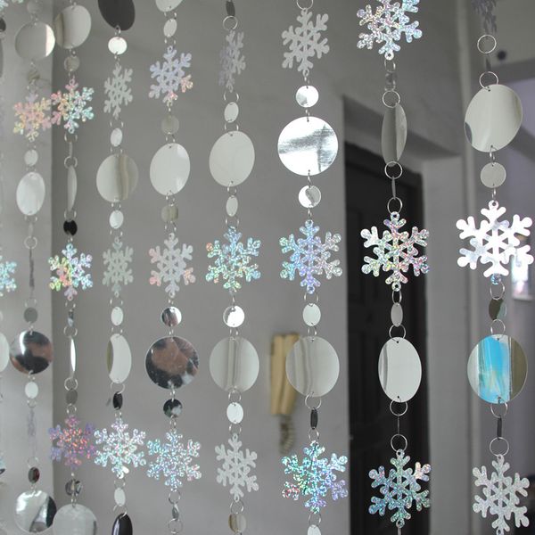 Weihnachtsdekoration Home Vorhang große Schneeflocken Laser Pailletten PVC Glitzer Pailletten Vorhang Weihnachtsbaum Ornamente Y200903