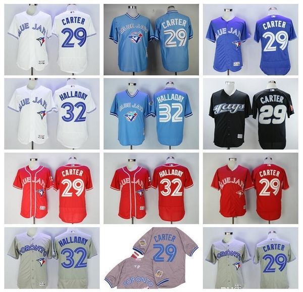 

blue jays baseball 29 joe carter jersey 32 roy halladay flexbase all stitched men women kids youth, Blue;black