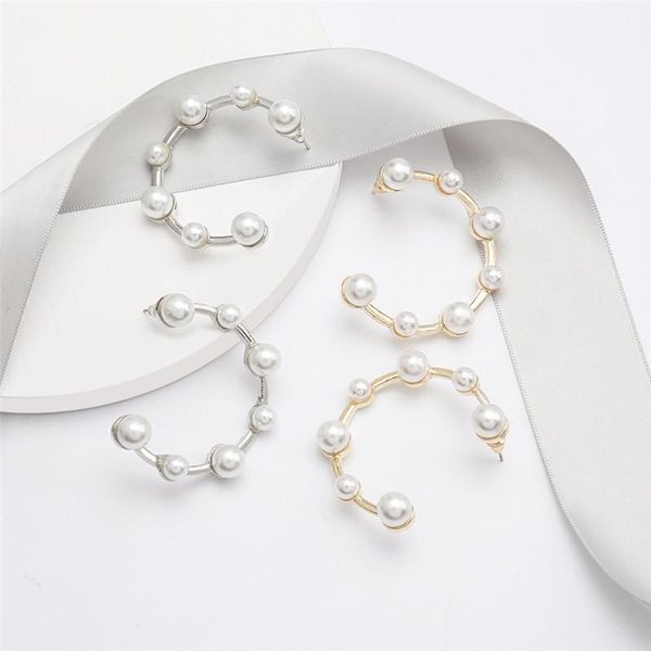 

hoop & huggie sale vintage simulated pearl earrings metal beads circle big round party fashion jewelry punk accessory, Golden;silver