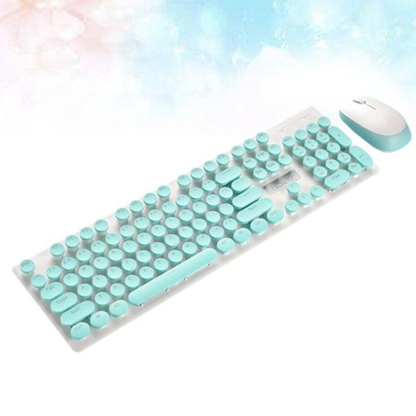

1 set keyboard durable creative practical mechanical keyboard mouse cute computer retro round wireless