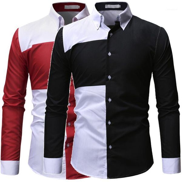 

men's creative brand new personalized fashion business casual long sleeve stitching shirt mens shirts men shirt long sleeve1, White;black