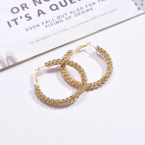 

hoop & huggie fashion luxury round crystal earrings for women circle geometric rhinestone gold silver color jewelry accessories, Golden;silver