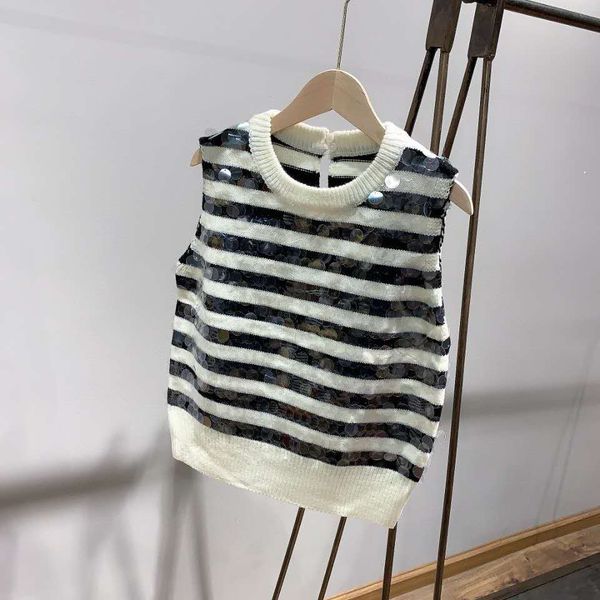 

2020 balck white striped sequins sleeveless women's sweaters brand same style pullover sweater women 081611, White;black