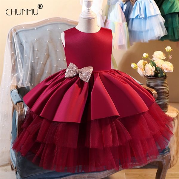 

infantil flower dress for girls birthday party wedding lace tutu girl dress baby girl princess vestido christmas costume lj201221, Red;yellow