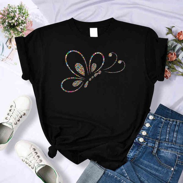 3D estéreo colorido borboleta cópia camisetas feminina moda marca tee roupas hip hop enorme camiseta casuais mulheres soltas tops g220228