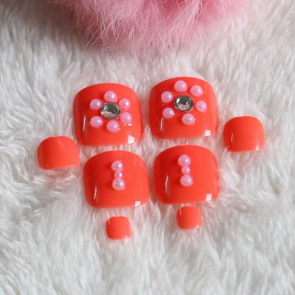 

false nails 24 pcs toenails pearl handmade can be customized, Red;gold