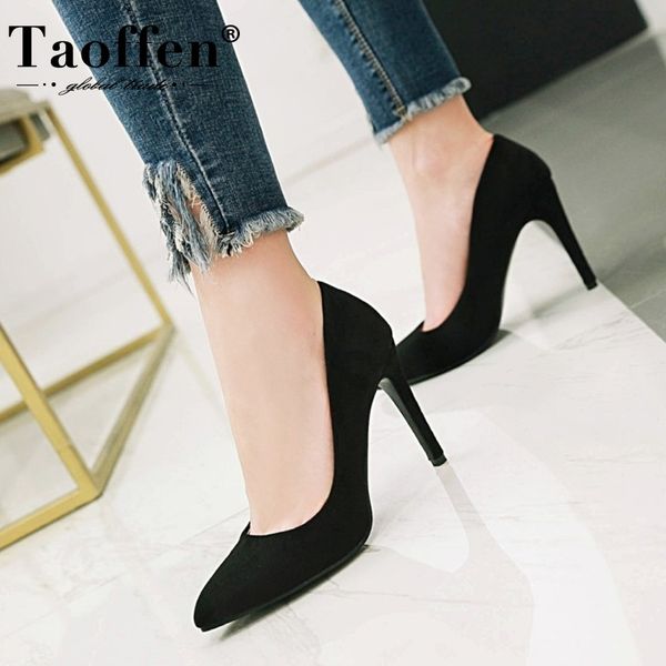 

taoffen 9 color ladies pumps spring pointed toe party slip on wedding shoes woman high heel outdoor pumps footwear size 34-43 t200525, Black