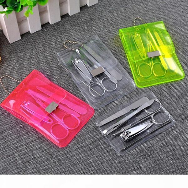 

5 pcs lot new stainless steel nail care set pedicure scissors tweezer knife ear pick utility nail clipper kit manicure set