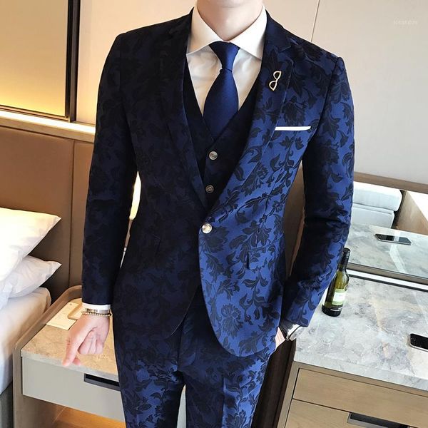 

men's suits & blazers groom groomsmen england suit dyed-dyed printing temperament slim men's single button three-piece1, White;black