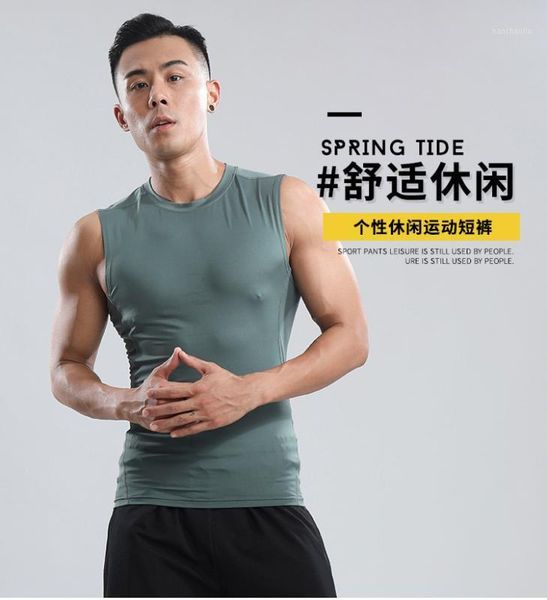 

running jerseys fitness vest male tights waistcoat elastic breathable quick-drying sleeveless compression clothing training1, Black;blue