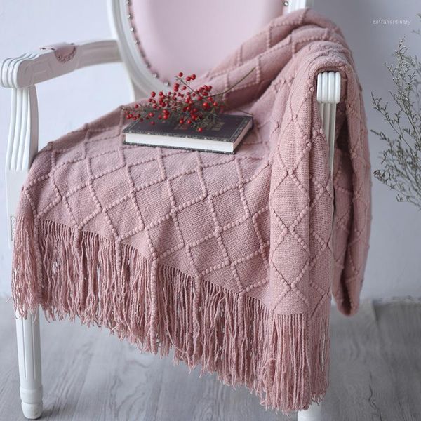 Розовый 127 * 170см вязаный мягкий вязать роскошные бросок одеяло диван стул украшения дома текстильные одеяло детские детские постельные принадлежности