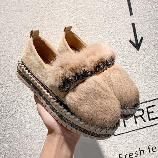 

womens boots plus velvet warm fur shoes female 2020 autumn winter thick sole platform bootie casual shoes loafers botas de mujer, Black
