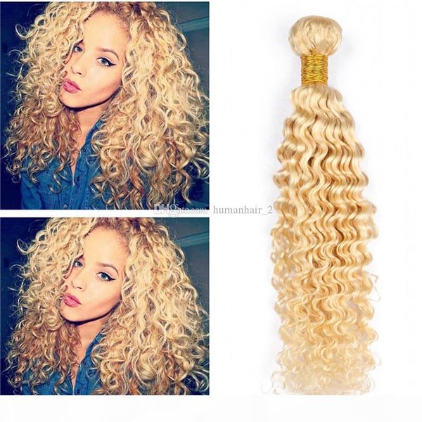 

blonde deep wave human hair bundles 3pcs lot deep curly wavy hair extension #613 virgin malaysian hair bundles for sale, Black;brown