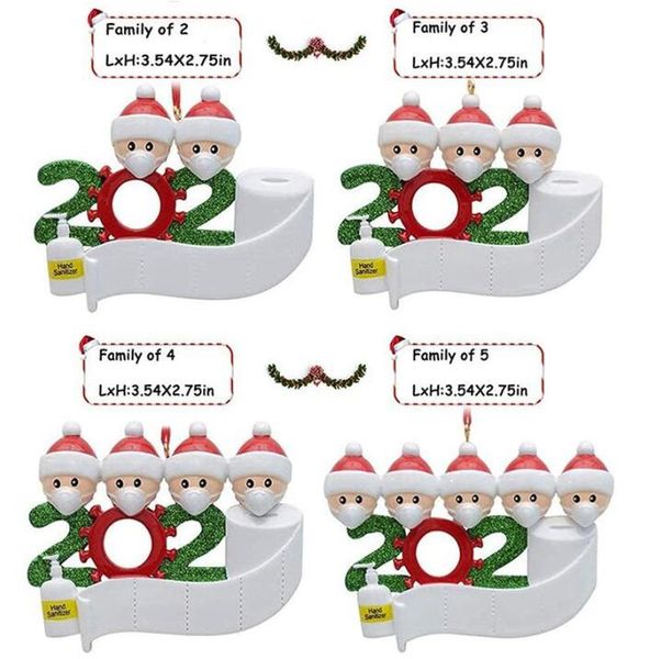 

2020 quarantine christmas decoration birthdays gift toys hanging ornament with face masks survivor family of 2 3 4 5 6 7 fy4256
