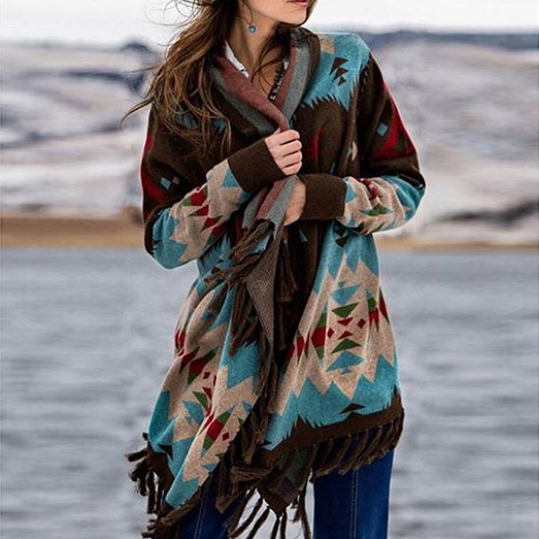 

autumn and winter exclent knitted cardigan loose fashion tassel coat 2021 fashion black friday ywfs, White;black