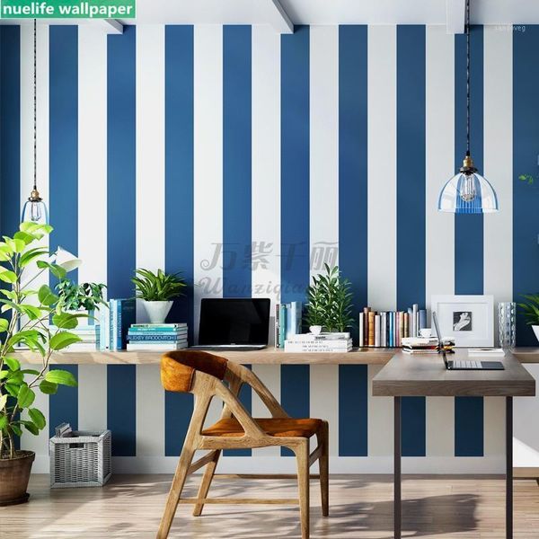 

0.53x10m boy bedroom background wall blue mediterranean style wallpaper modern minimalist blue white vertical stripes wallpaper1
