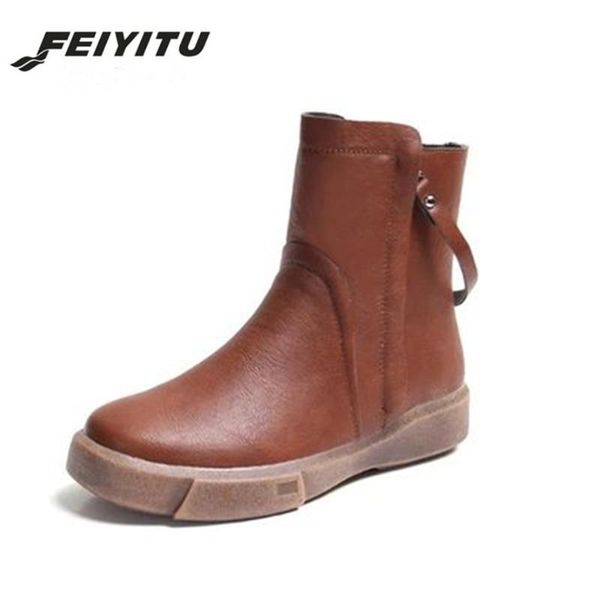 

autumn winter women boots leather flat ankle boots female casual shoes short short for women black brown 35-40