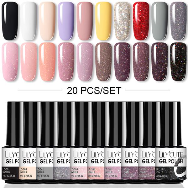 

nail gel 20pcs/set uv polish set 7ml multi-color semi permanent long lasting led varnish soak off, Red;pink