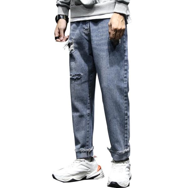 

large size jeans black men's man plus size harem pants autumn elastic stretch slim feet trousers, Blue