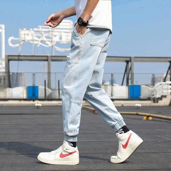 

men's jeans fashion loose baggy trendy feet harem pants cotton hip hop trousers man clothes corset frock small leg, Blue