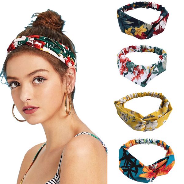 

4pcs/set women headbands cross knot print floral elastic hairbands bandanas girls hair bands hair accessories lj200903, Slivery;white