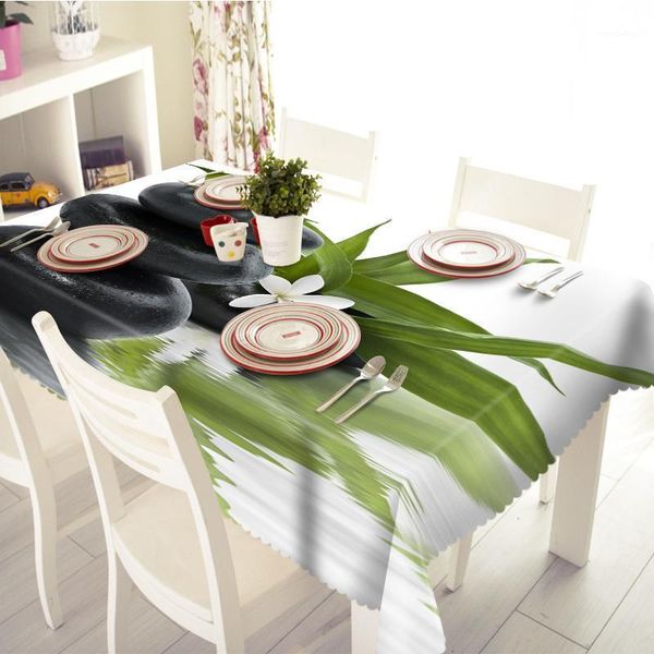 

3d tablecloth fresh nature stone bamboo lotus leaf pattern waterproof cloth thicken rectangular and round wedding table cloth1