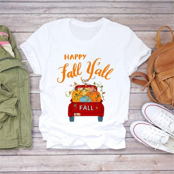 

women short sleeve its fall yall pumpkin truck fashion print lady t shirts t shirt ladies womens graphic female tee, White
