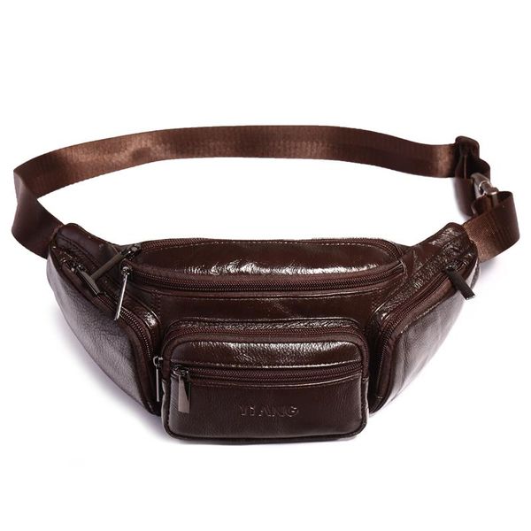 

genuine cowhide leather men's waist bags fanny pack belt bag men chest bag for phone pouch zip pocket money purse man cross