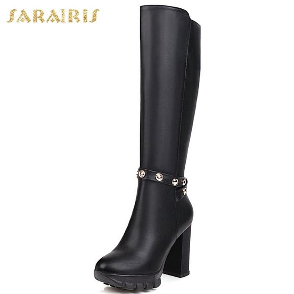 

sarairis 2021 large size 43 chunky high heels comfy shoes women boots female pearl platform non slip knight boots, Black