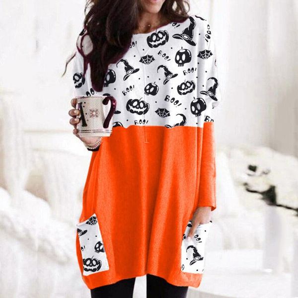 

women sweatshirt halloween lantern ghost pumpkin shirt face costume long sleeves autumn winter clothes women streetwear, White
