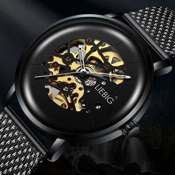 

popular men's hollow spherical out mirror glass automatic leisure fashion mechanical watch 2021, Slivery;brown