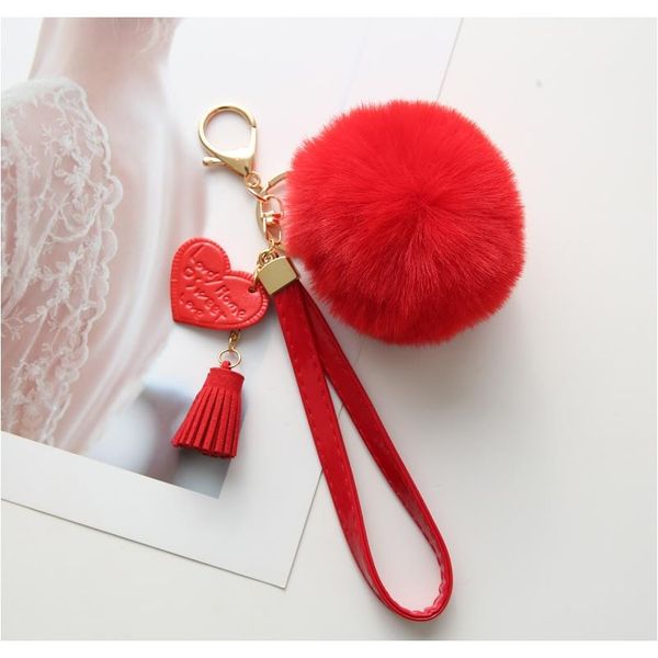 

new fluffy rabbit fur ball key chain with leather heart tassel pompom key ring holder for women bag car jewelry pendant f sqcsdw, Slivery;golden