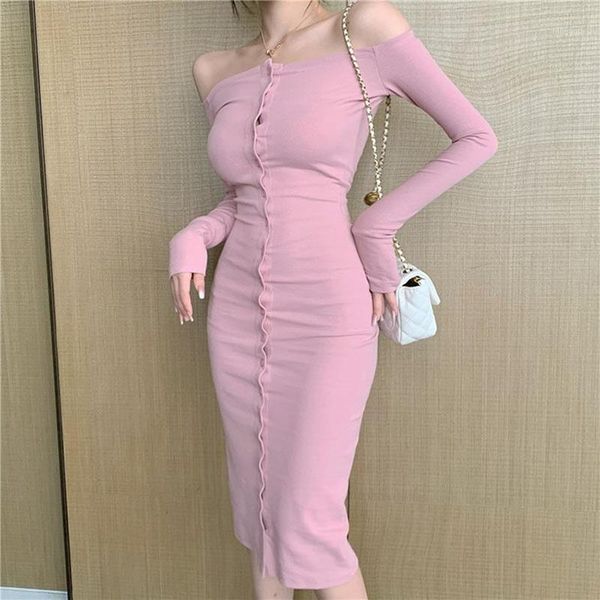 

europe strapless dress bodycon hip midi dress long sleeves slim single-breasted spring and autumn txnz1, Black;gray