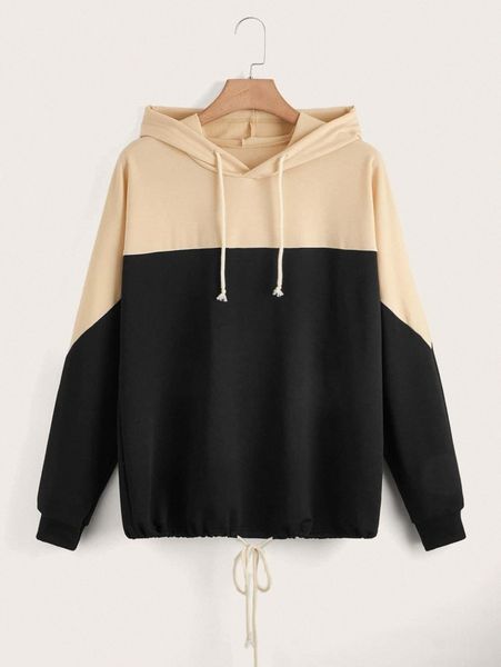 

plus two tone drawstring hoodie w7or#, Black