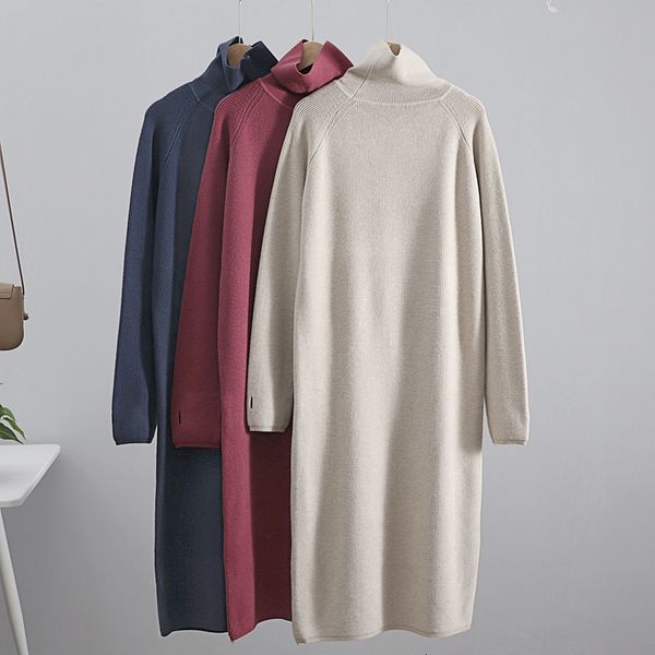 

2021 new thumb hole long knit women maxi sweater retro thick warm turtleneck straight winter christmas party dress vestido cghh, Black;gray